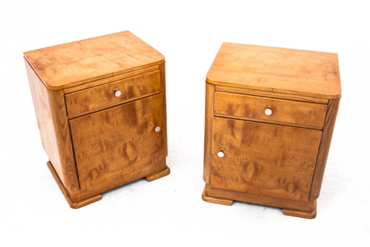 Mid-20th Century Art Deco Bedside Tables, Poland, 1950s, After Renovation