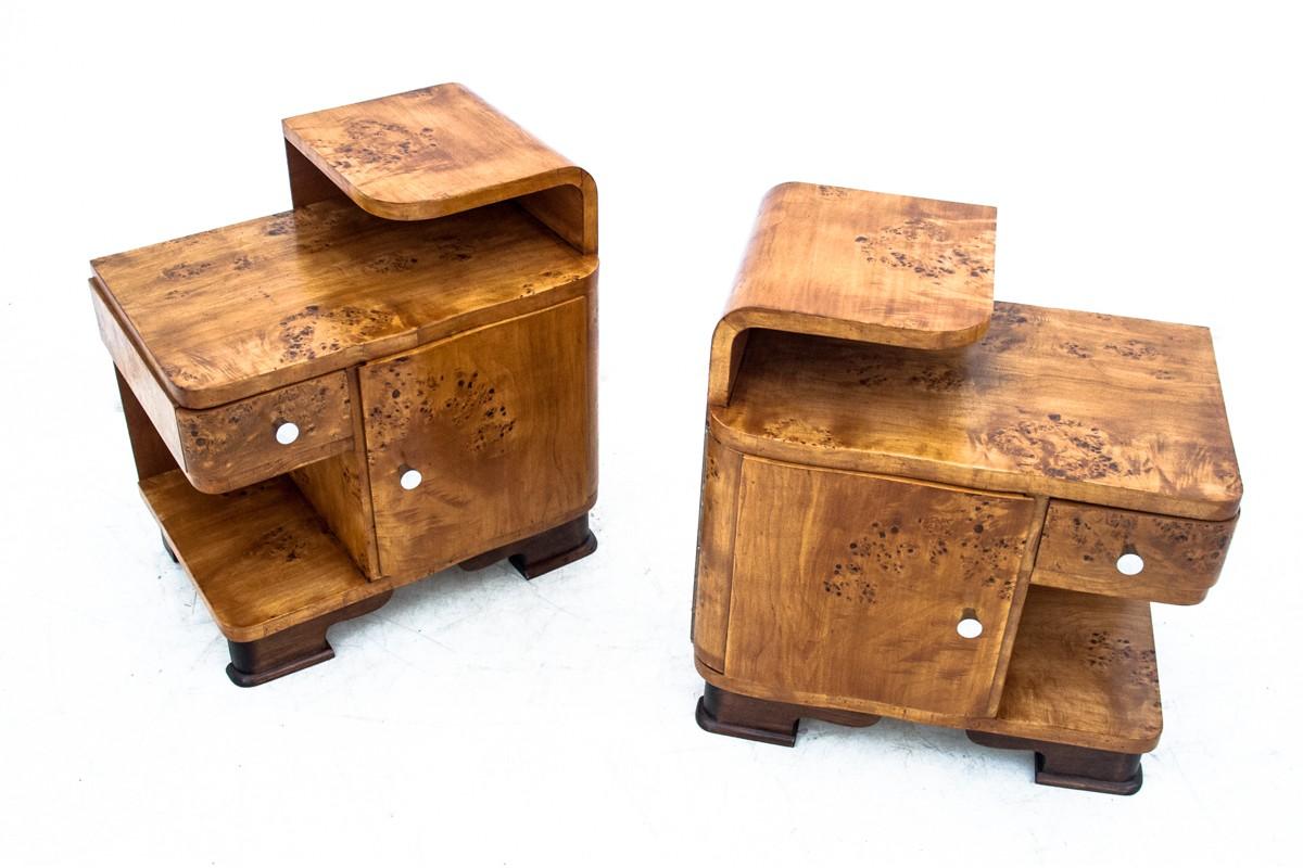 Art Deco bedside tables from the mid-twentieth century. Furniture in very good condition after professional renovation.

Dimensions: height 54 cm / width 53 cm / depth. 35 cm.