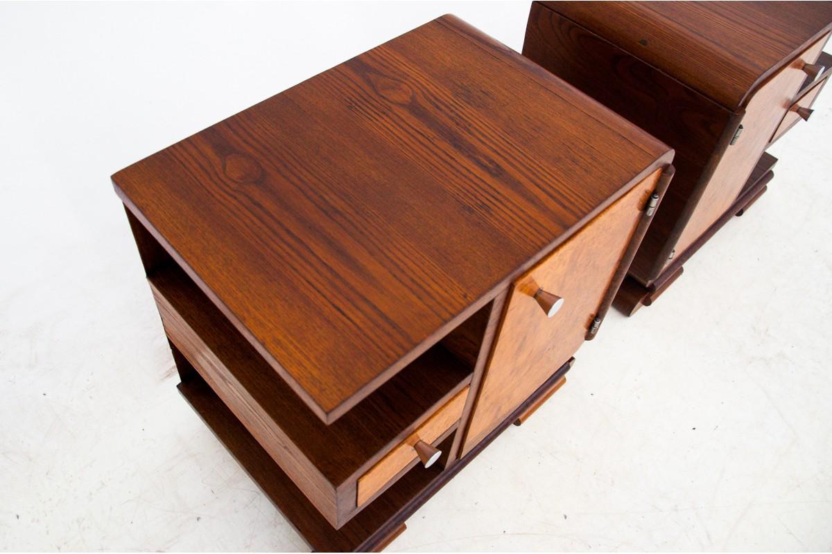 Oak Art Deco Bedside Tables, Poland, 1950s