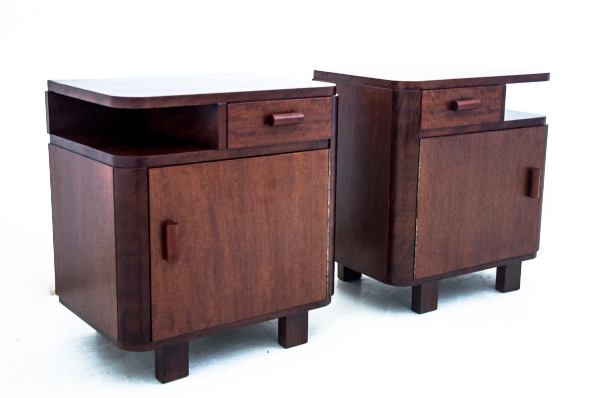 Walnut Art Deco Bedside Tables, Poland, 1950s