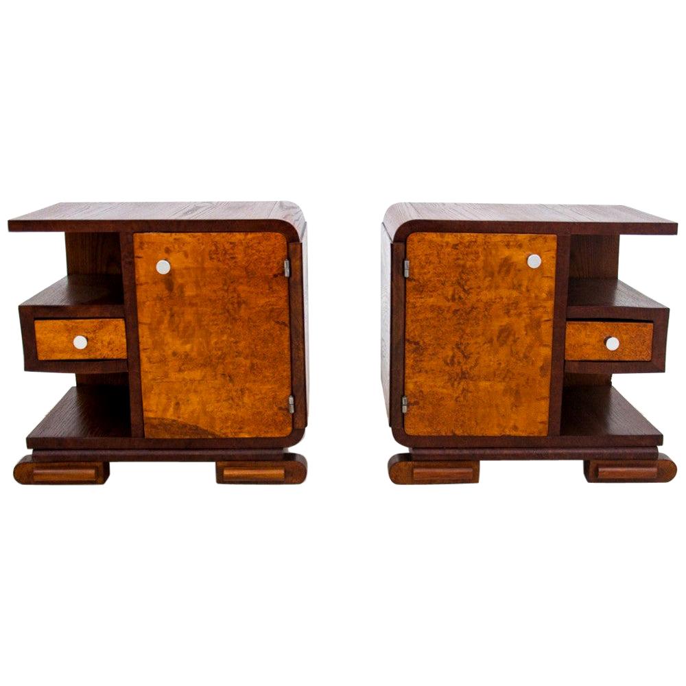 Art Deco Bedside Tables, Poland, 1950s