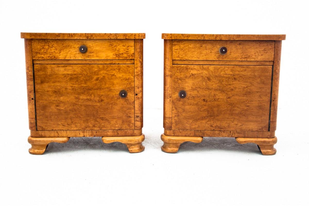 Art Deco bedside tables, Poland, 1960s.

Very good condition, after professional renovation.

Wood: oak

Dimensions: height 55 cm, width 55 cm, depth 35 cm.