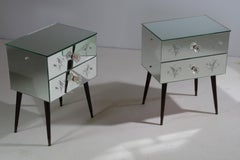 Art Deco Bedside Tables with Mirror, 1950s, Set of 2