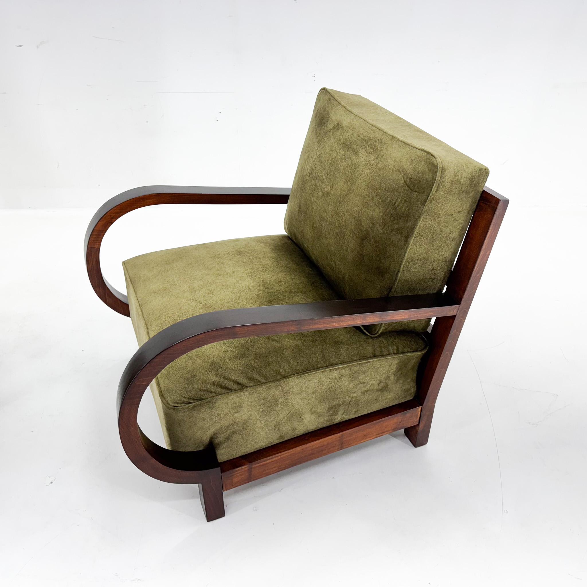 Art Deco Beech Wood Armchair, 1930's, Newly Upholstered For Sale 4
