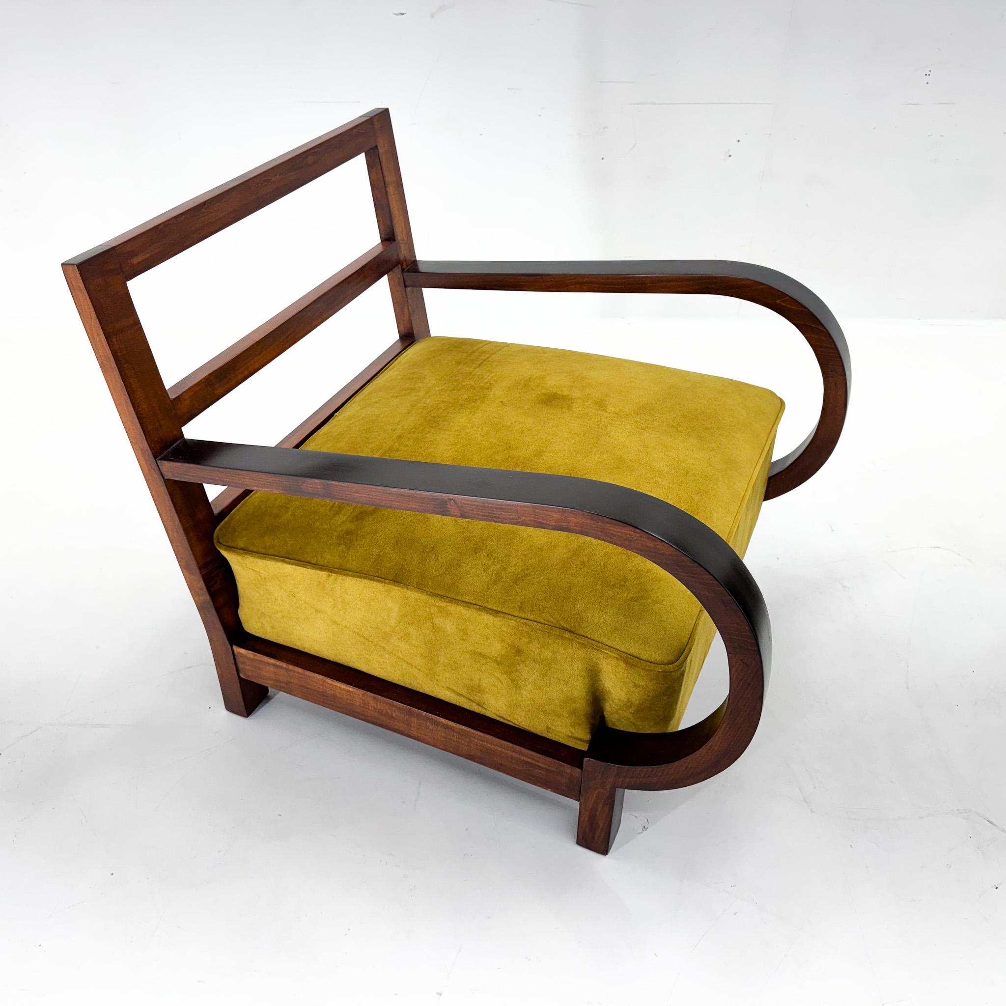 Czech Art Deco Beech Wood Armchair, 1930's, Newly Upholstered For Sale