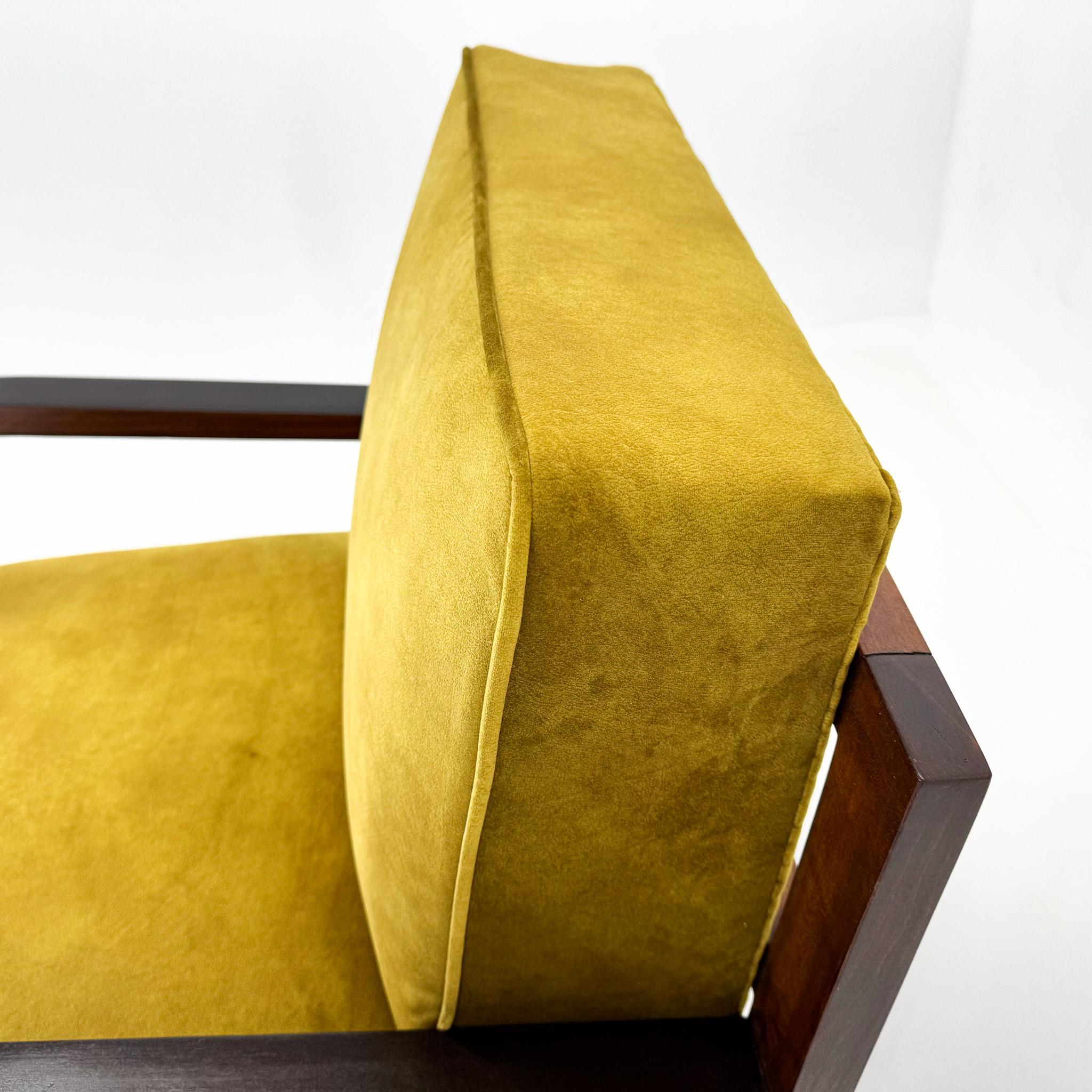 20th Century Art Deco Beech Wood Armchair, 1930's, Newly Upholstered For Sale
