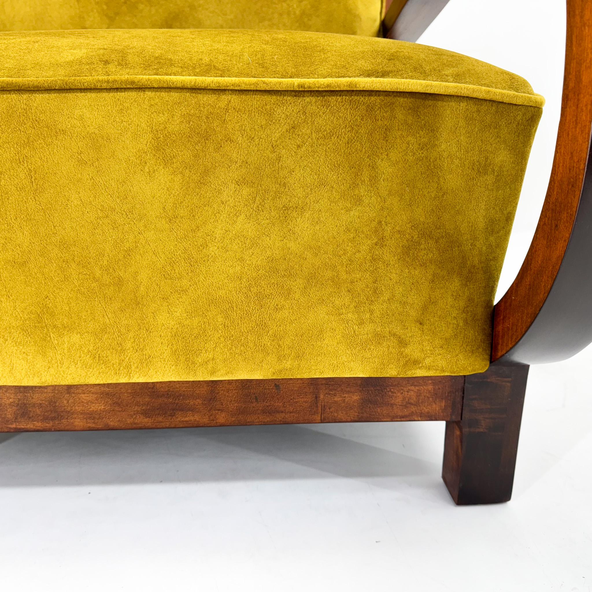 Fabric Art Deco Beech Wood Armchair, 1930's, Newly Upholstered For Sale