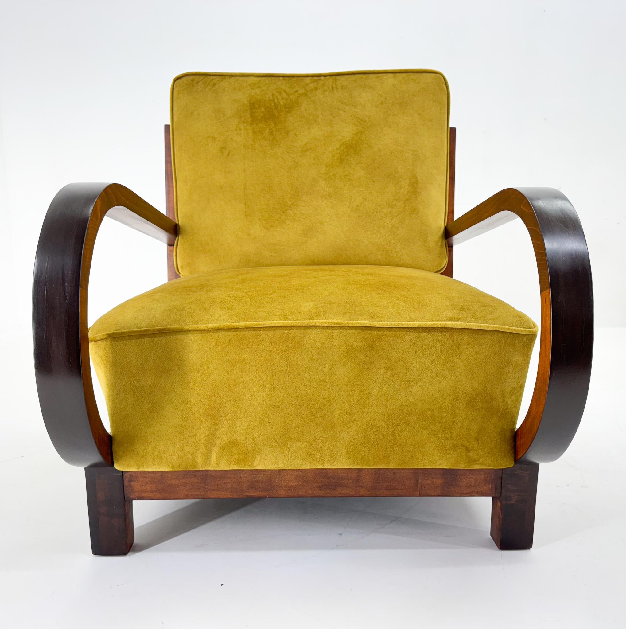 Art Deco Beech Wood Armchair, 1930's, Newly Upholstered For Sale 1