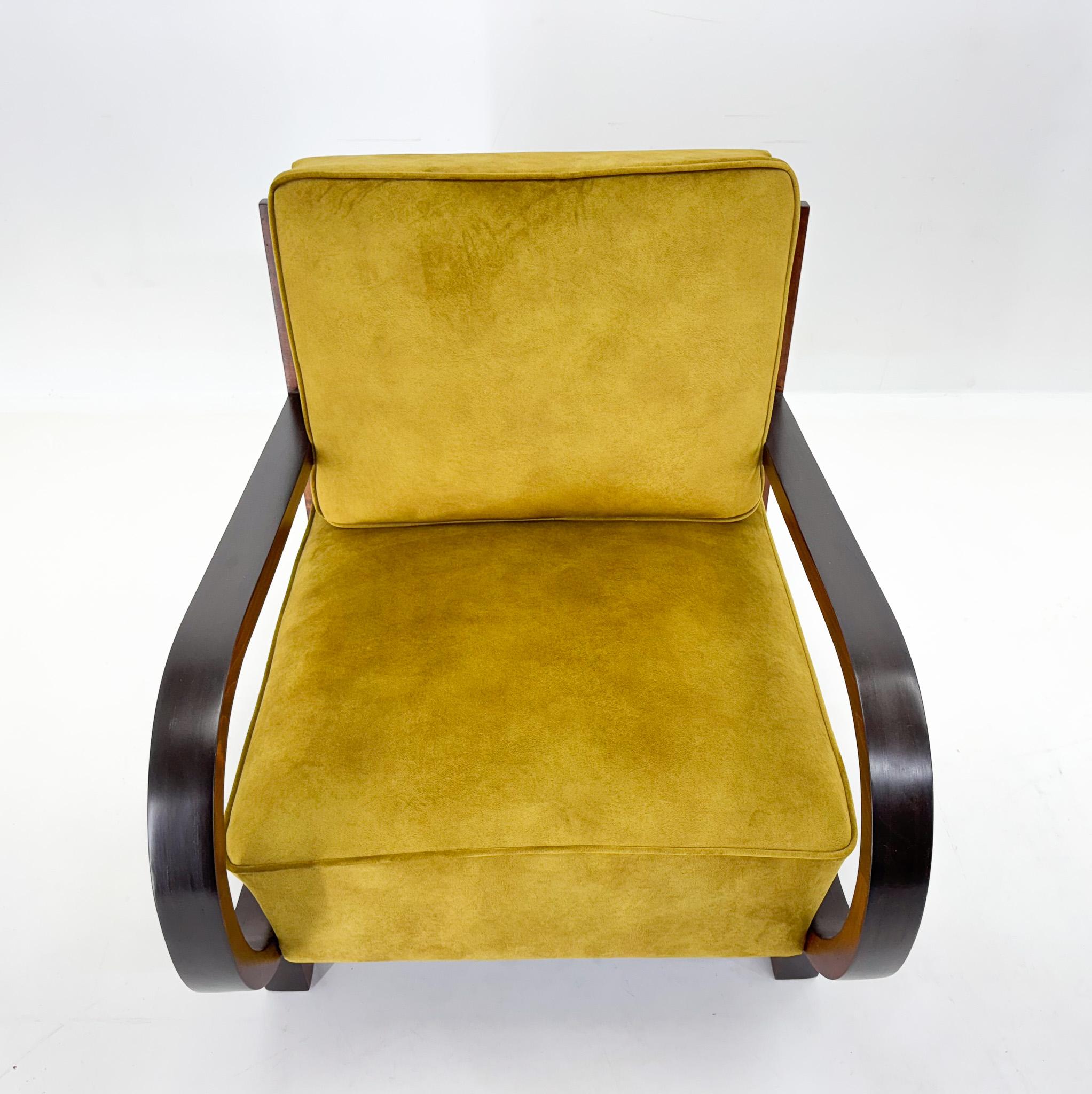 Art Deco Beech Wood Armchair, 1930's, Newly Upholstered For Sale 2