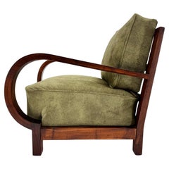 Antique Art Deco Beech Wood Armchair, 1930's, Newly Upholstered