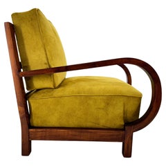 Antique Art Deco Beech Wood Armchair, 1930's, Newly Upholstered