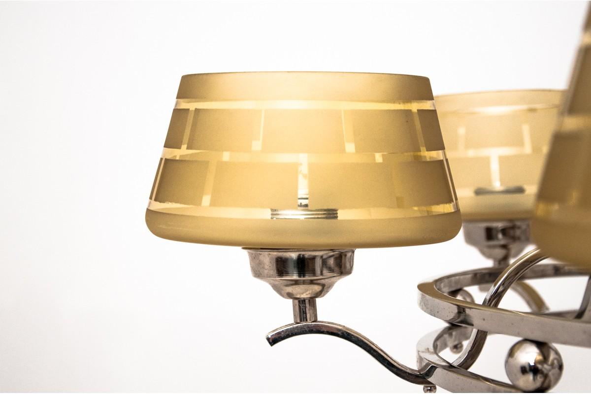 Art Deco Beige Chandelier Ceiling Lamp In Good Condition In Chorzów, PL