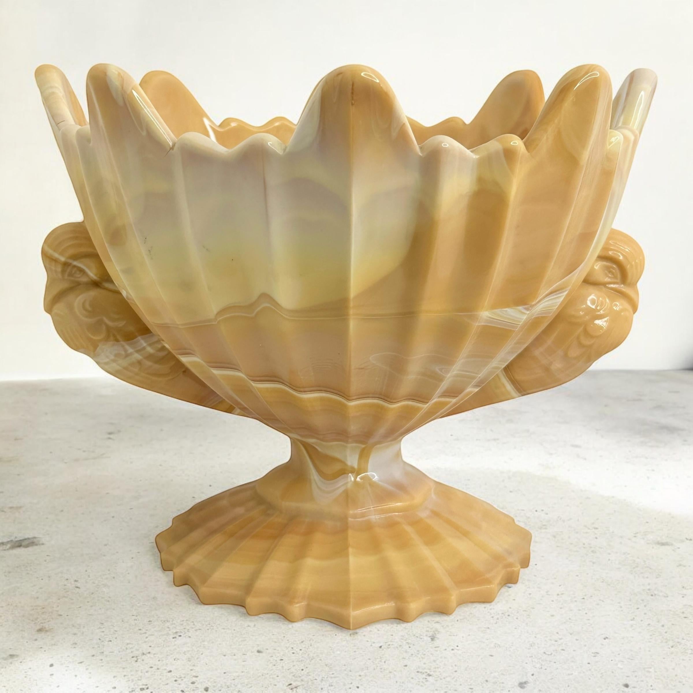 Serbian Art Deco Beige Marble Glass Bowl Catchall, European Vintage 1930s For Sale