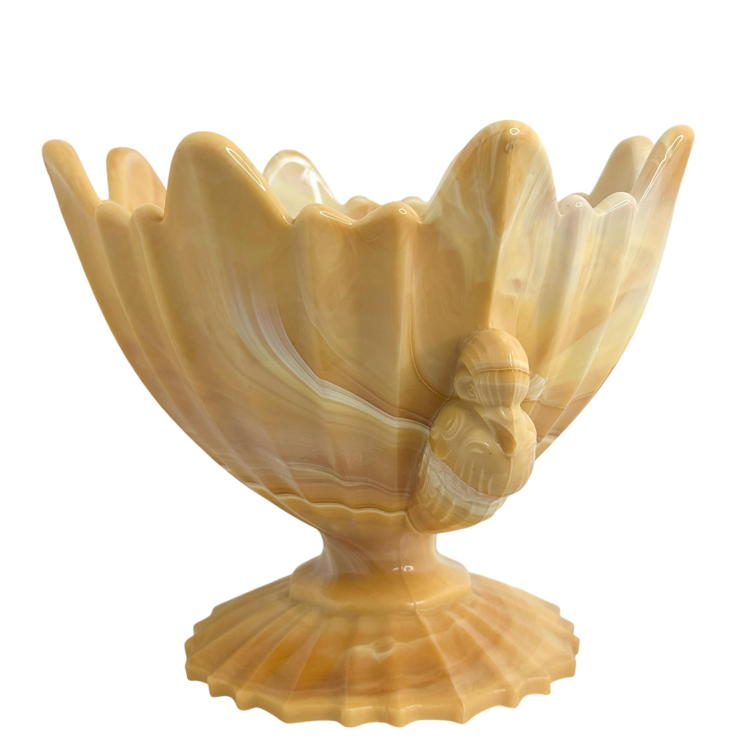 Mid-20th Century Art Deco Beige Marble Glass Bowl Catchall, European Vintage 1930s For Sale