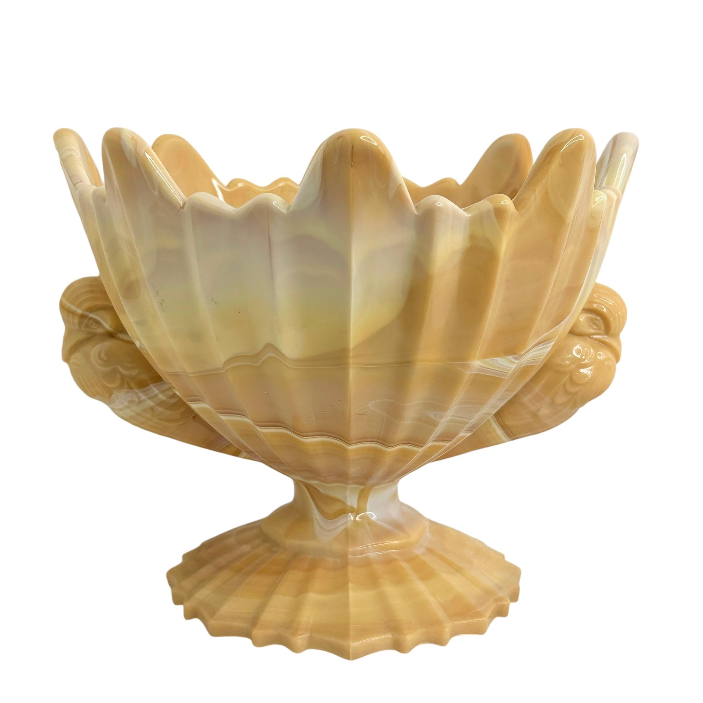 Art Glass Art Deco Beige Marble Glass Bowl Catchall, European Vintage 1930s For Sale