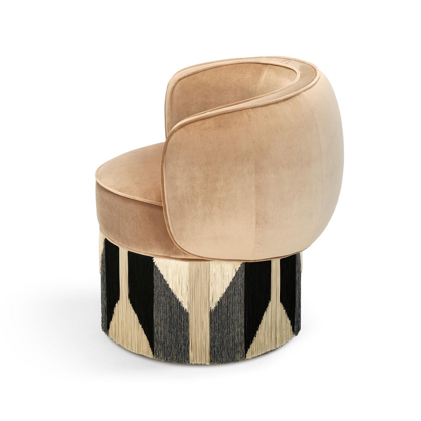 Italian Art Deco Beige Velvet Pirouette Swivel Armchair For Sale