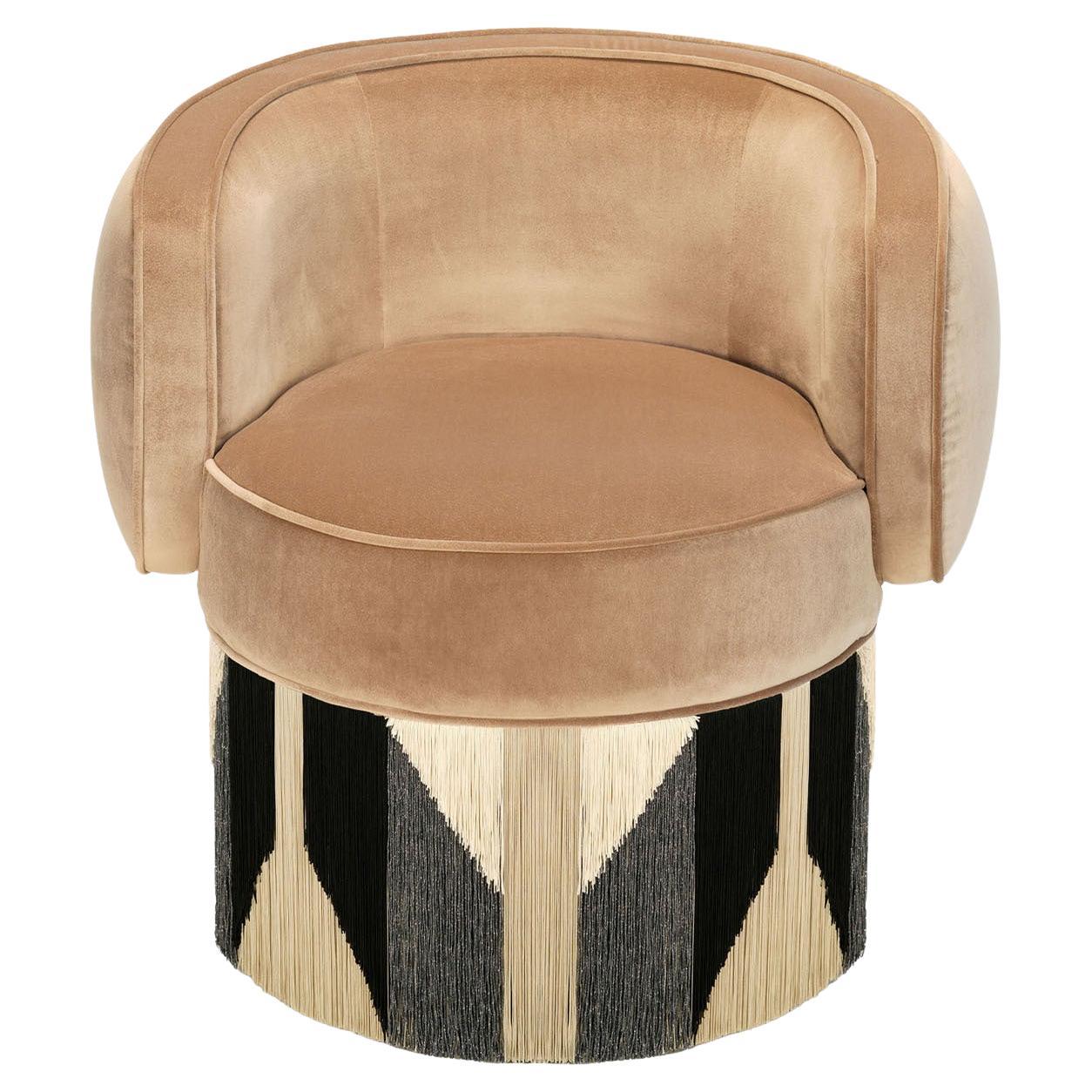 Art Deco Beige Velvet Pirouette Swivel Armchair For Sale