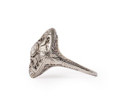 Art Deco Belais 18 Karat White Gold Filigree 1/4 Carat Diamond Shield Ring