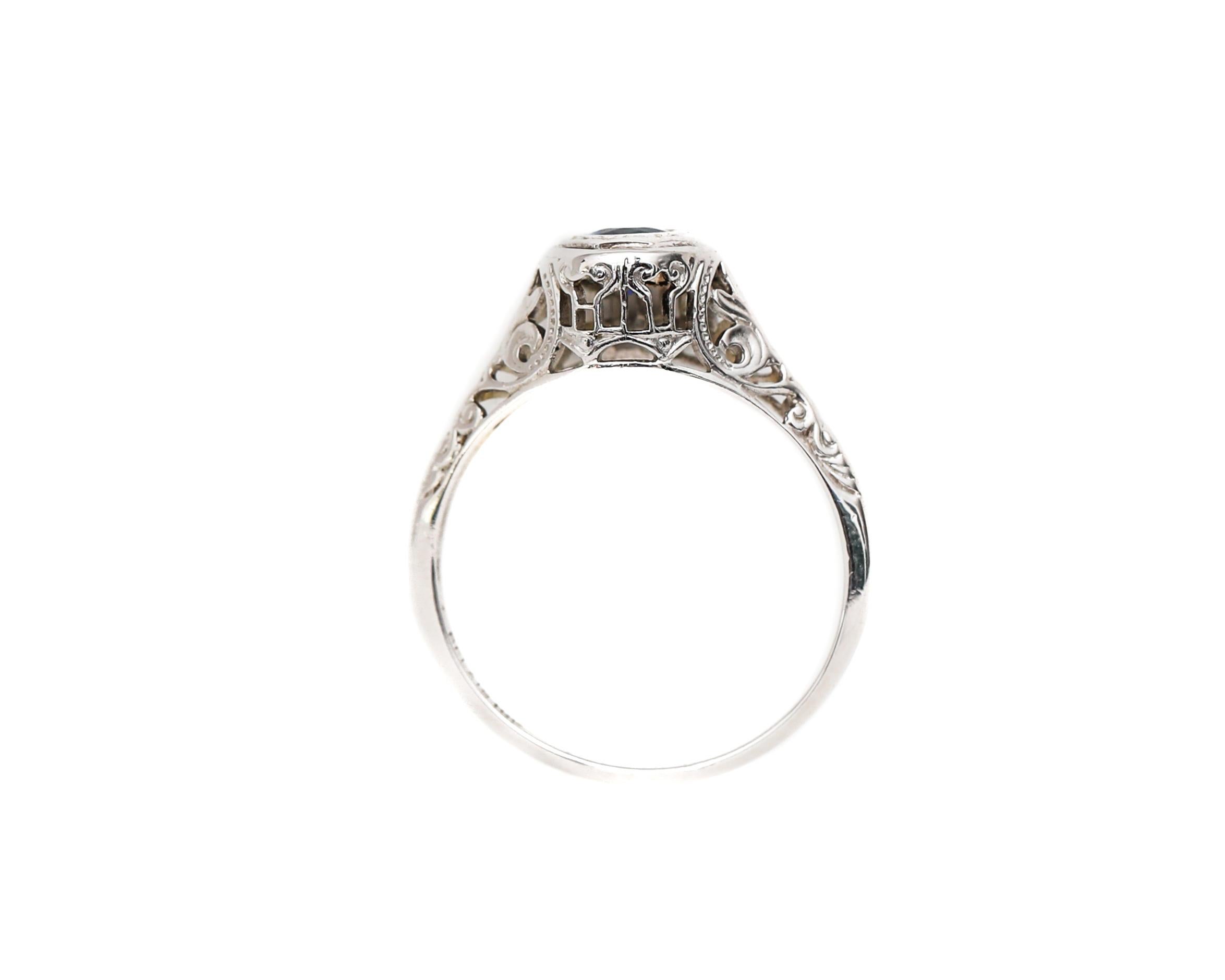 Art Deco Belais Vintage 18 Karat White Gold Filigree Sapphire Ring at ...
