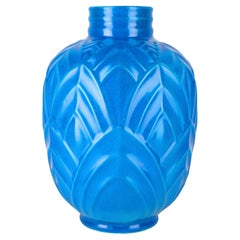 Antique Art Déco Belgian Blue Ceramic Vase by French C. Catteau for Boch Frères Keramis