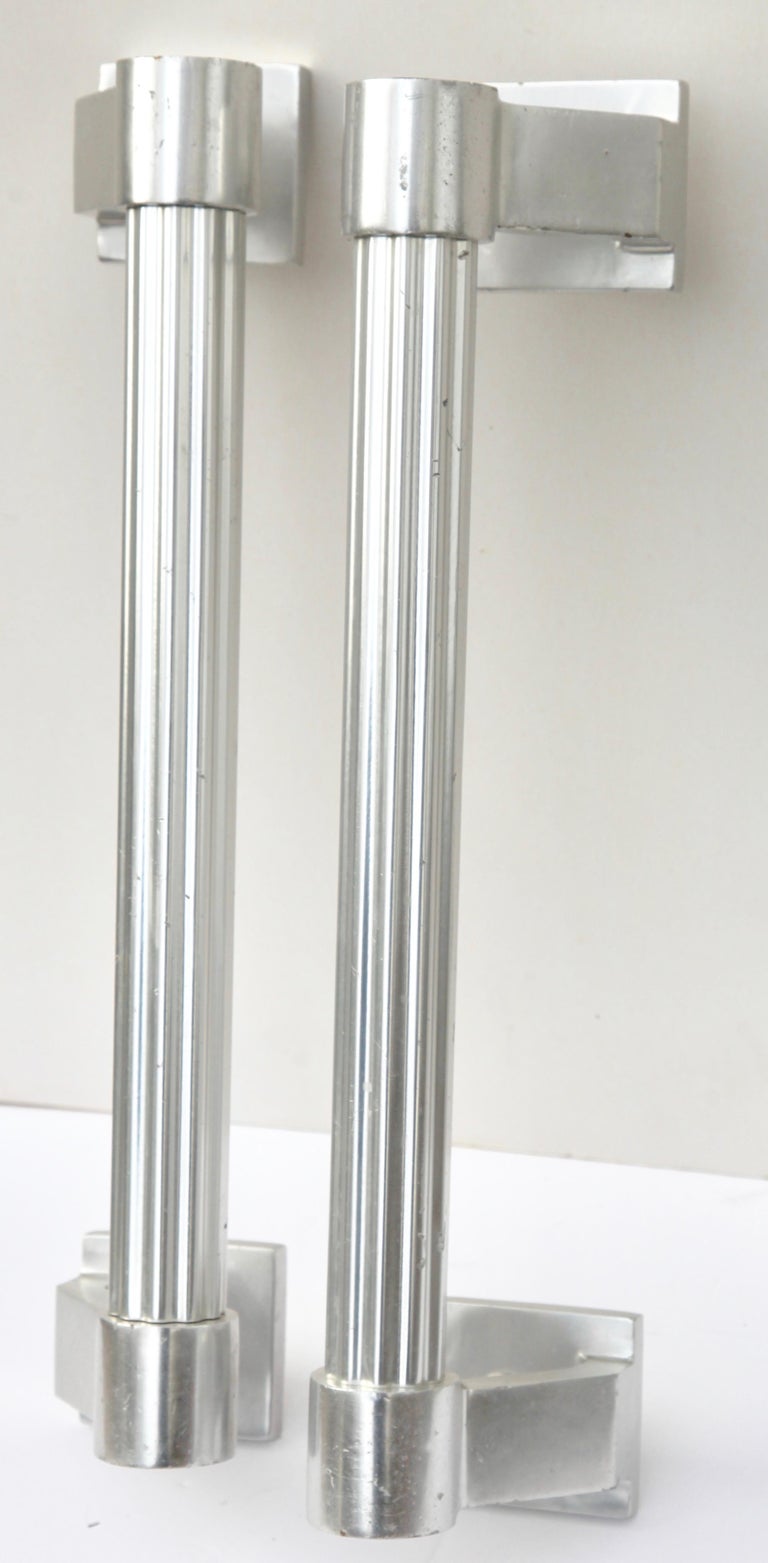 Art Deco 'Belgian' Cast Aluminum Door Pulls/ Handles with Fluted Column
