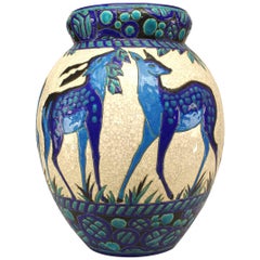 Belgian La Louviere Earthenware Deer Vase