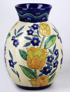 Art Déco Belgische glasierte Keramik Charles Catteau-ähnliche Vase von Boch Freres