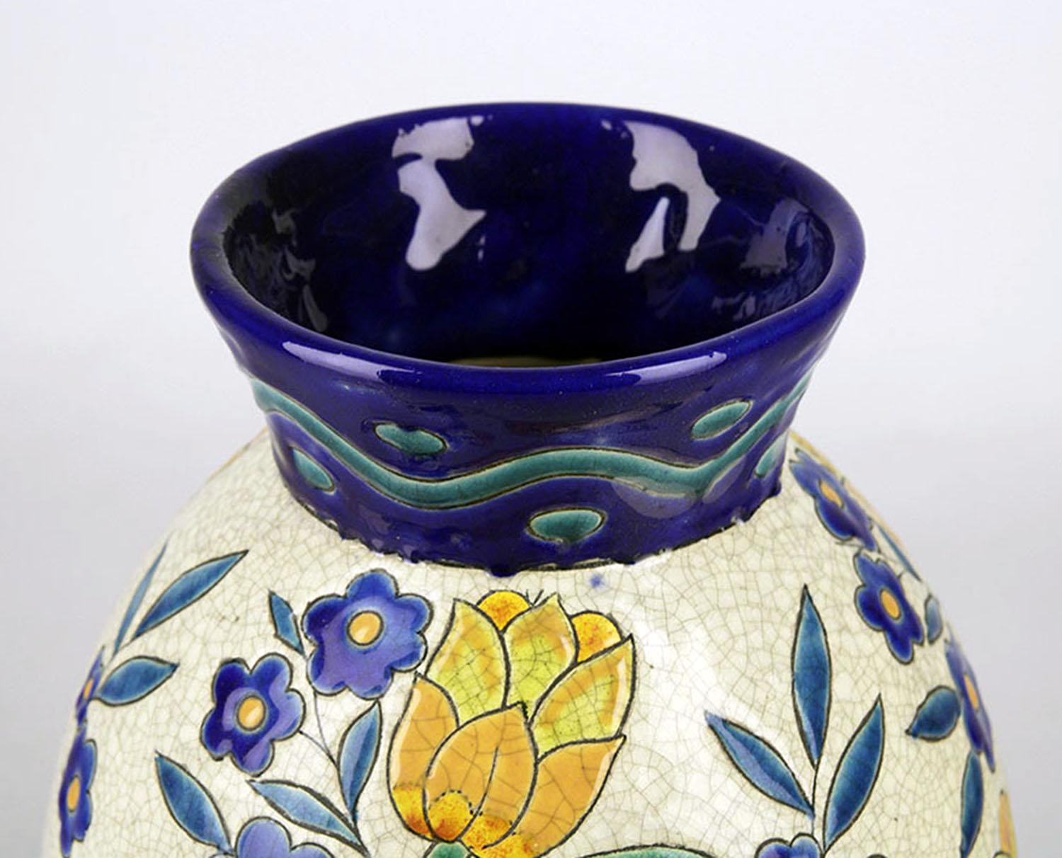 Art Deco Art Déco Belgian Glazed Pottery/Ceramic Charles Catteau-Like Vase by Boch Freres For Sale