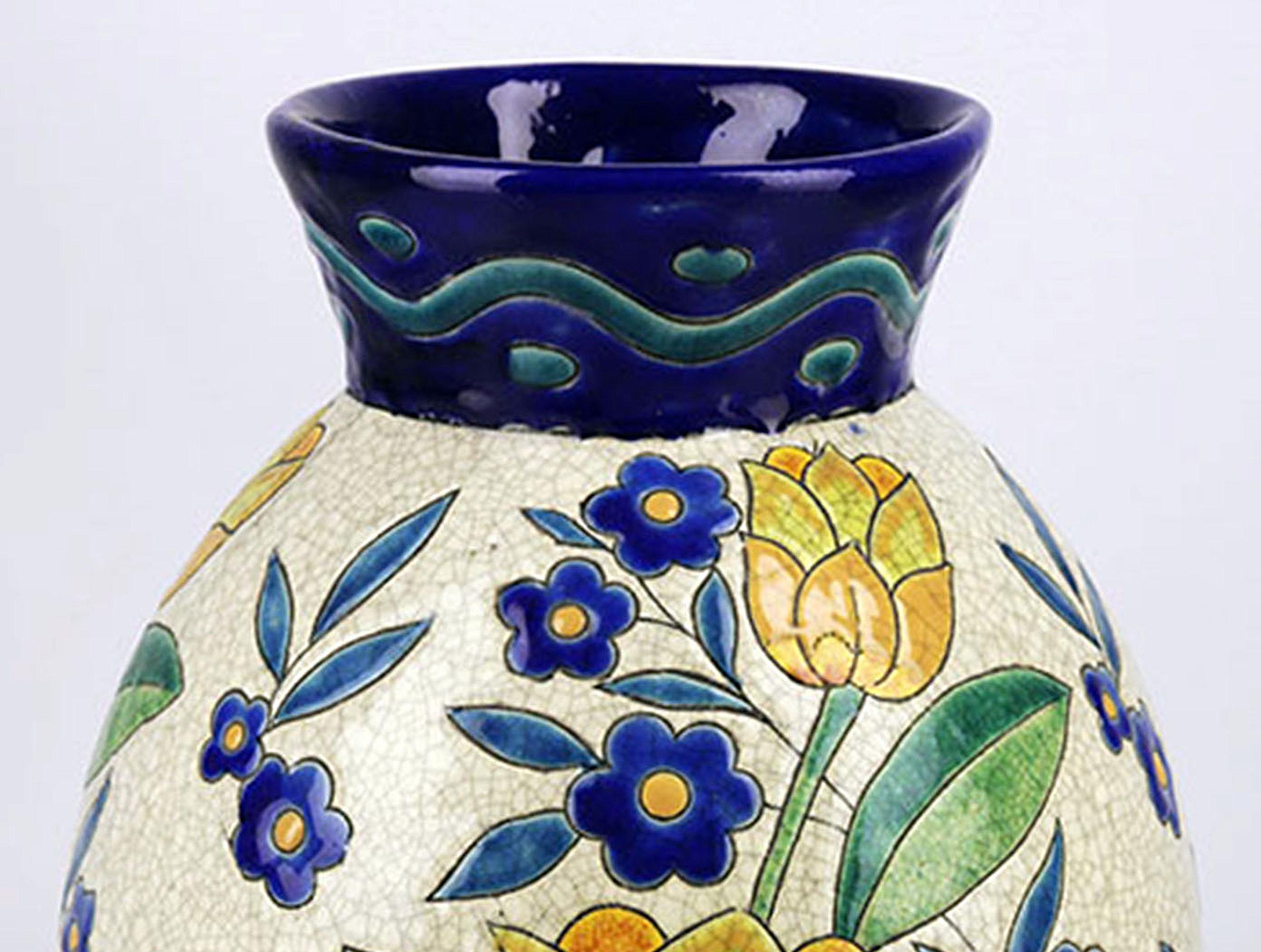 Belga Vaso Art Déco belga in ceramica/ceramica simile a Charles Catteau for Boch Freres in vendita