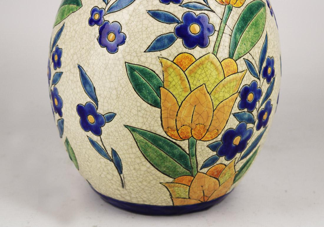 Enameled Art Déco Belgian Glazed Pottery/Ceramic Charles Catteau-Like Vase by Boch Freres For Sale