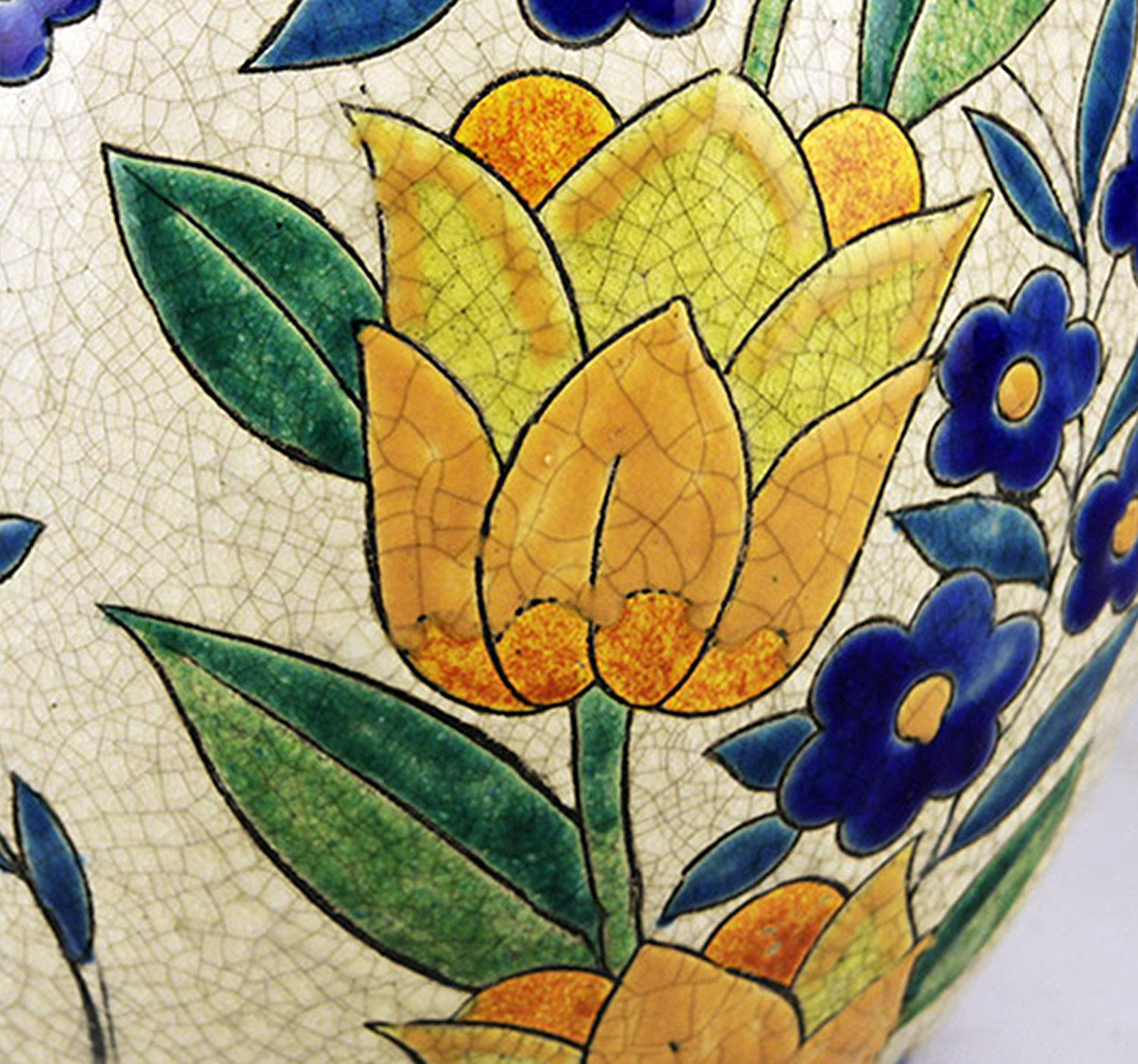 Émaillé Vase Art Déco en céramique/poterie émaillée belge Charles Catteau par Boch Frères en vente