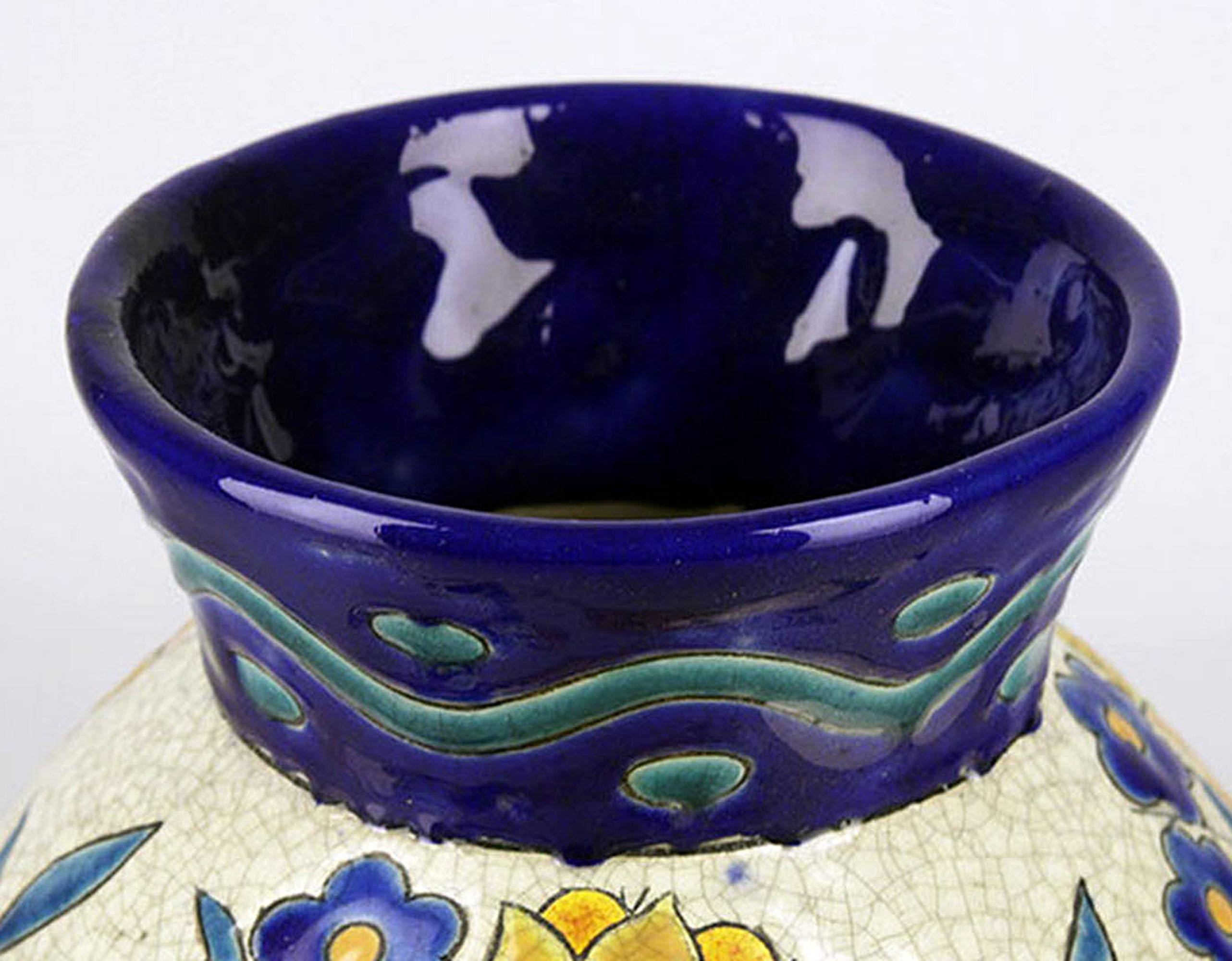 Vaso Art Déco belga in ceramica/ceramica simile a Charles Catteau for Boch Freres In condizioni buone in vendita a North Miami, FL