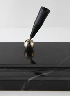 Art Deco Belgium Black Marble Desk Set Decorated with Bronze Bird