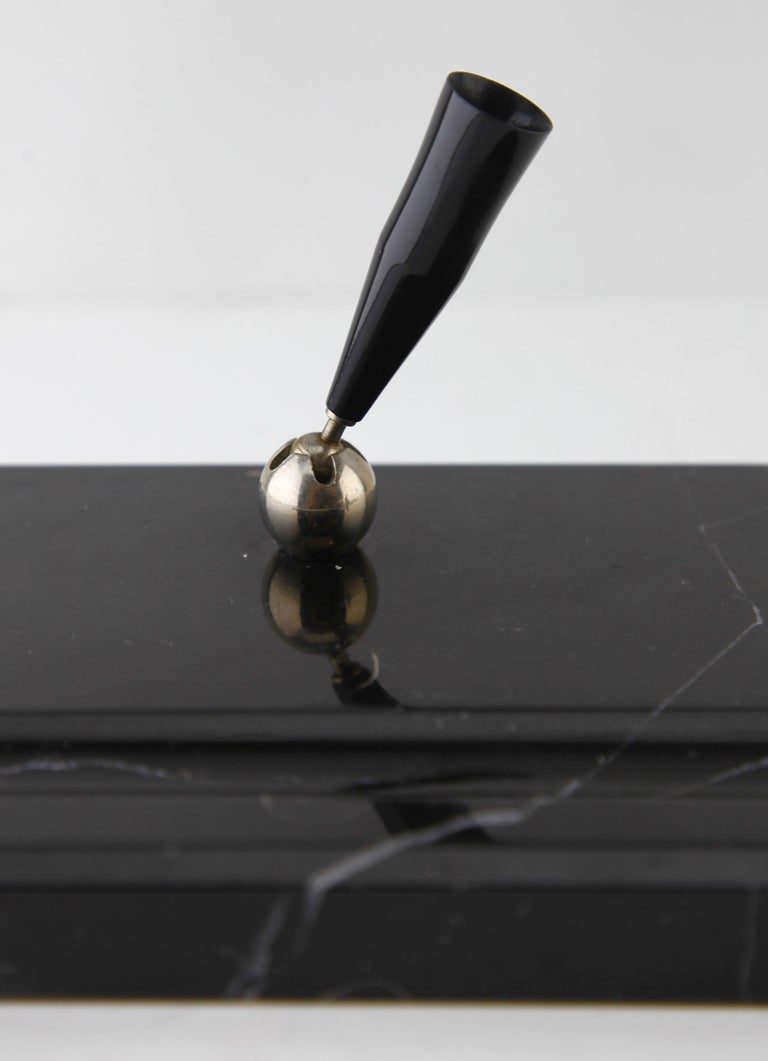 Art Deco Belgium Black Marble Desk Set Decorated with Bronze Bird For