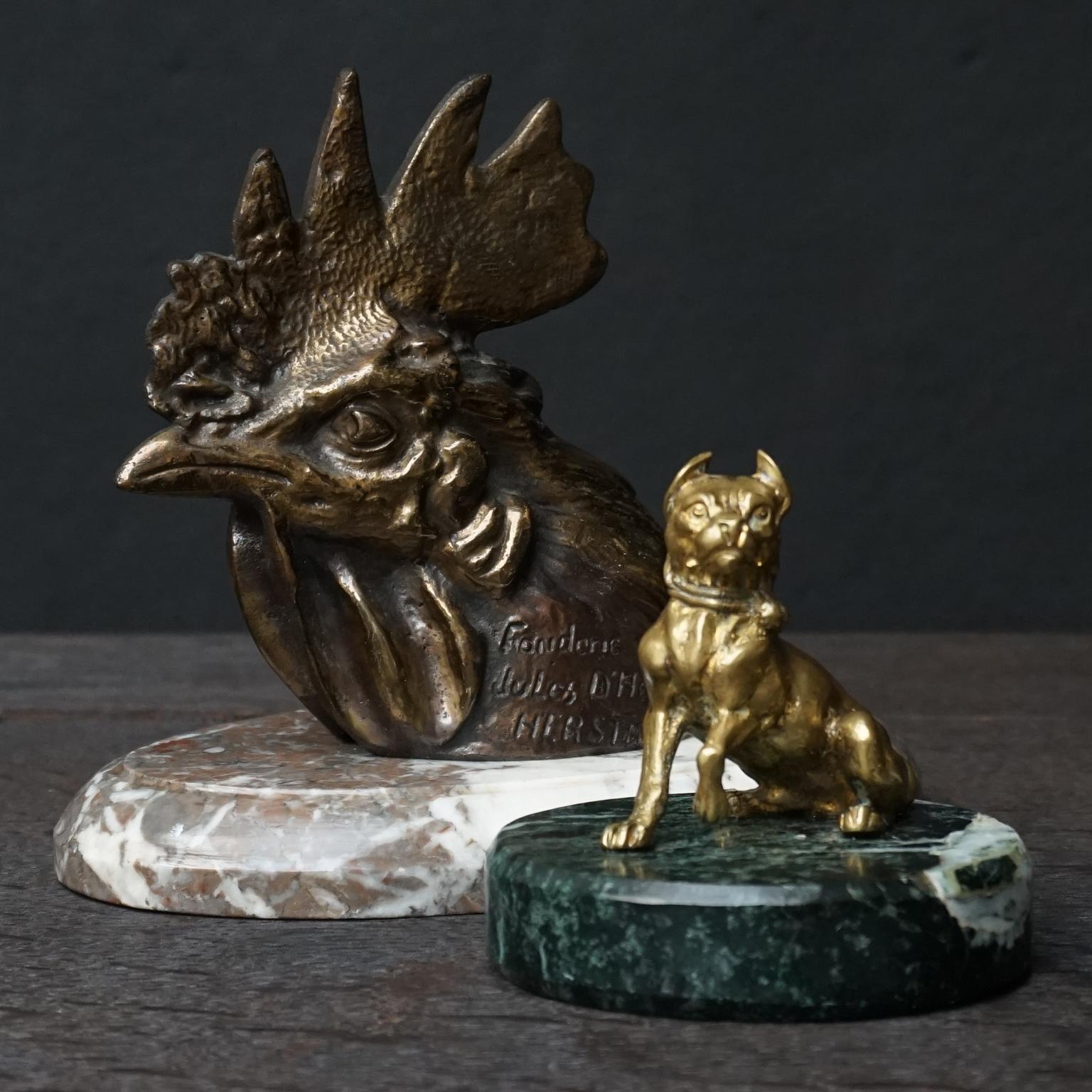 Art Deco Belgium Bronze Paperweight Rooster Head on Marble Base by Jules D'Heur For Sale 9