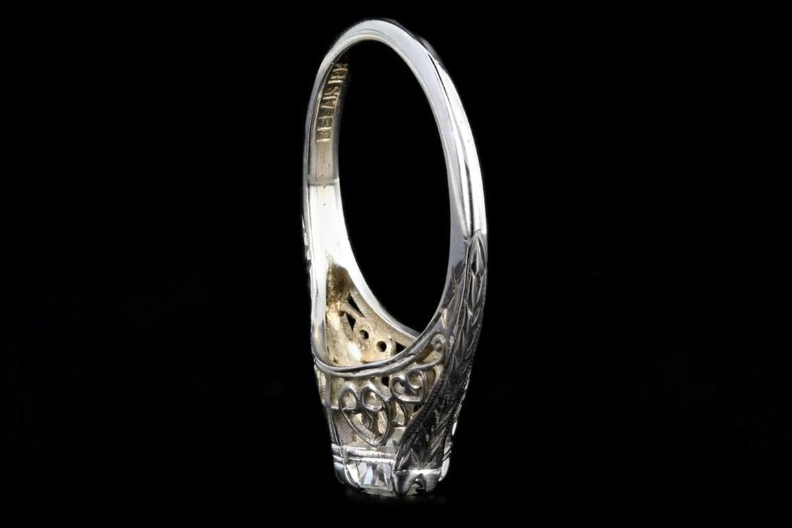 Old European Cut Art Deco Belias 18K White Gold Diamond Filigree Engagement Ring