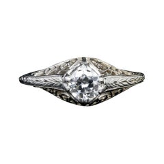 Art Deco Belias 18K White Gold Diamond Filigree Engagement Ring