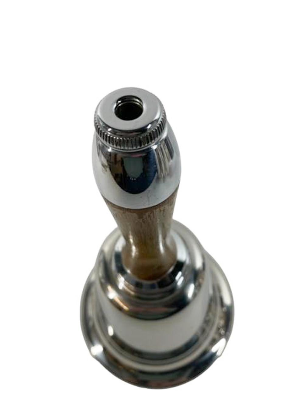 Art Deco chrome and wood bell-form cocktail shaker known as 