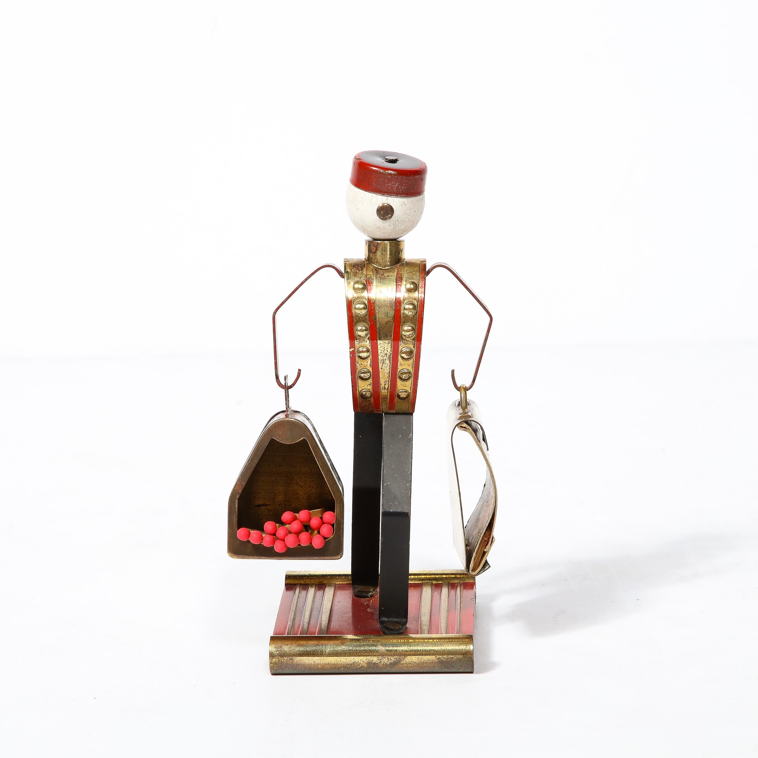 Art Deco Bellhop Figurine Cigarette Holder in Brass and Enamel by Philip Morris 4