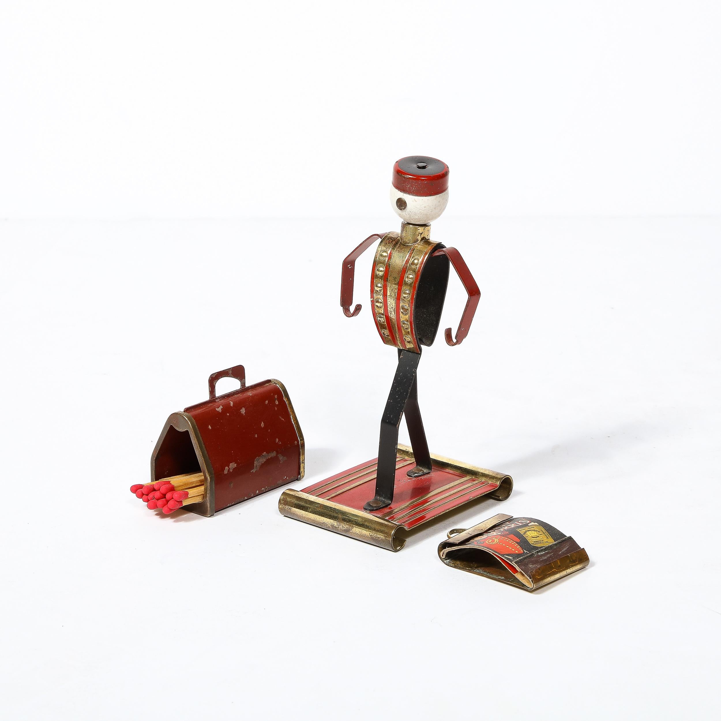 Art Deco Bellhop Figurine Cigarette Holder in Brass and Enamel by Philip Morris 5