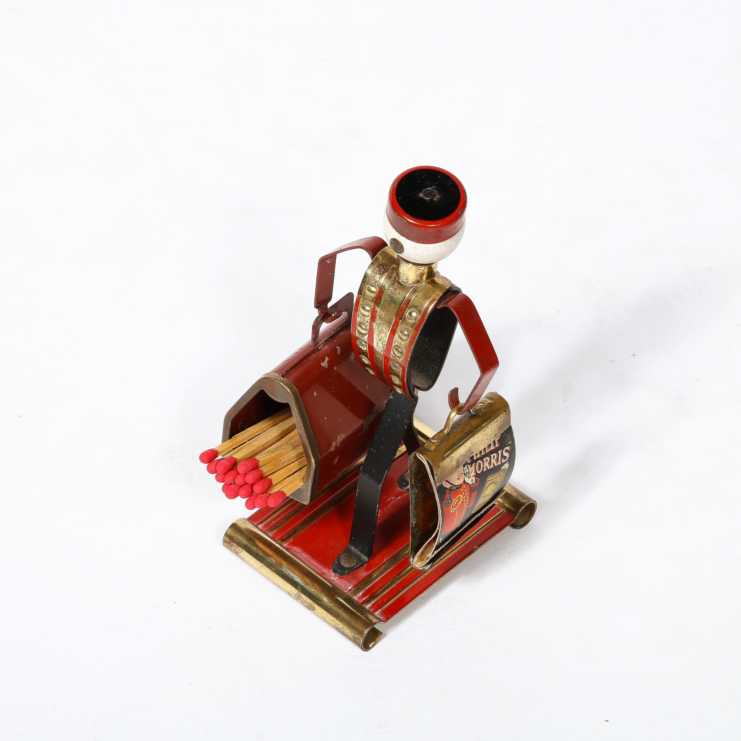 Art Deco Bellhop Figurine Cigarette Holder in Brass and Enamel by Philip Morris 6