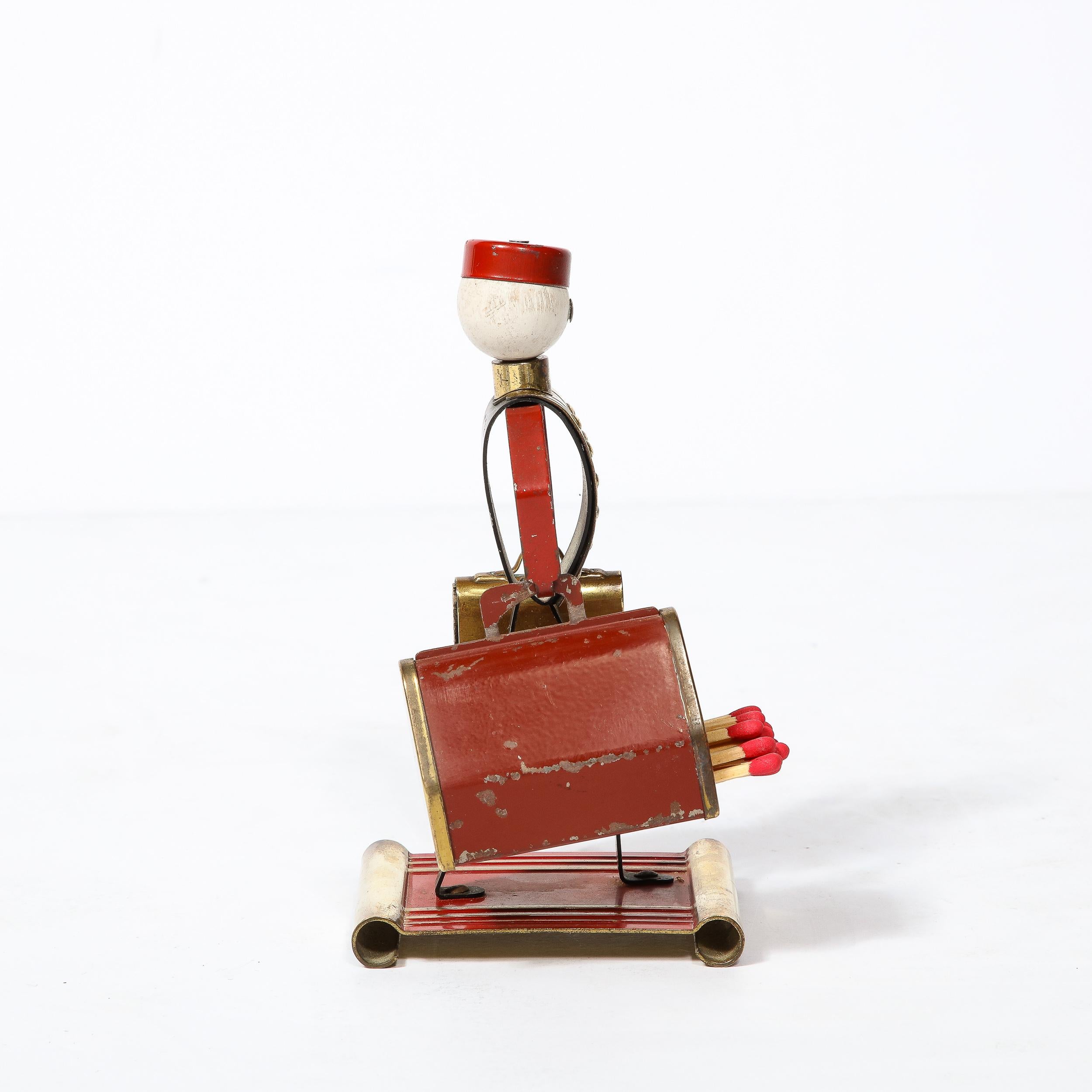 Art Deco Bellhop Figurine Cigarette Holder in Brass and Enamel by Philip Morris 1