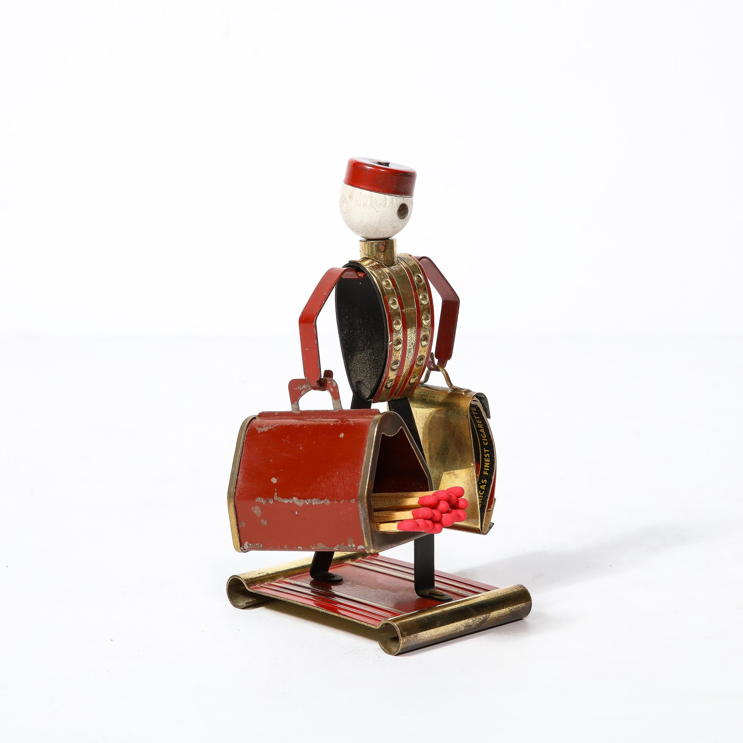 Art Deco Bellhop Figurine Cigarette Holder in Brass and Enamel by Philip Morris 2