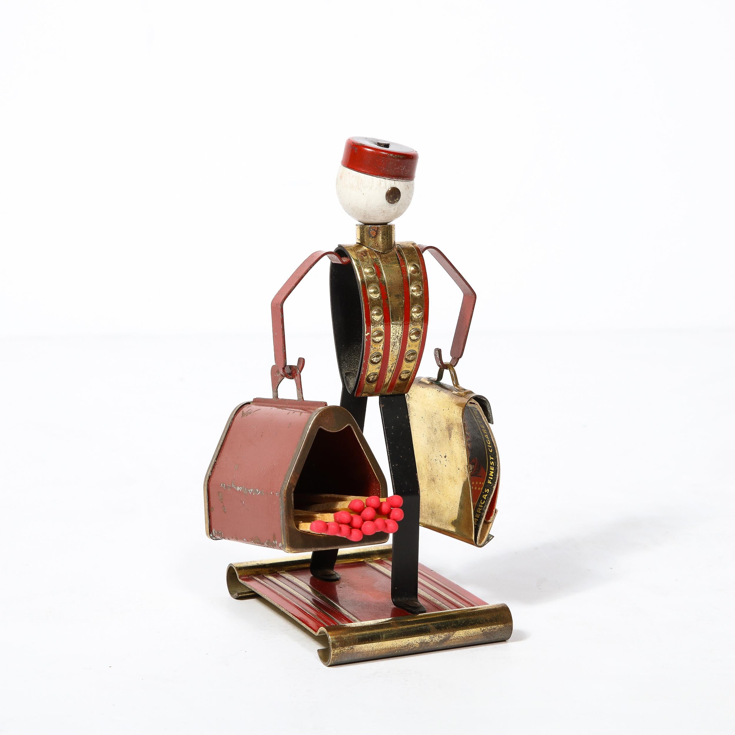 Art Deco Bellhop Figurine Cigarette Holder in Brass and Enamel by Philip Morris 3