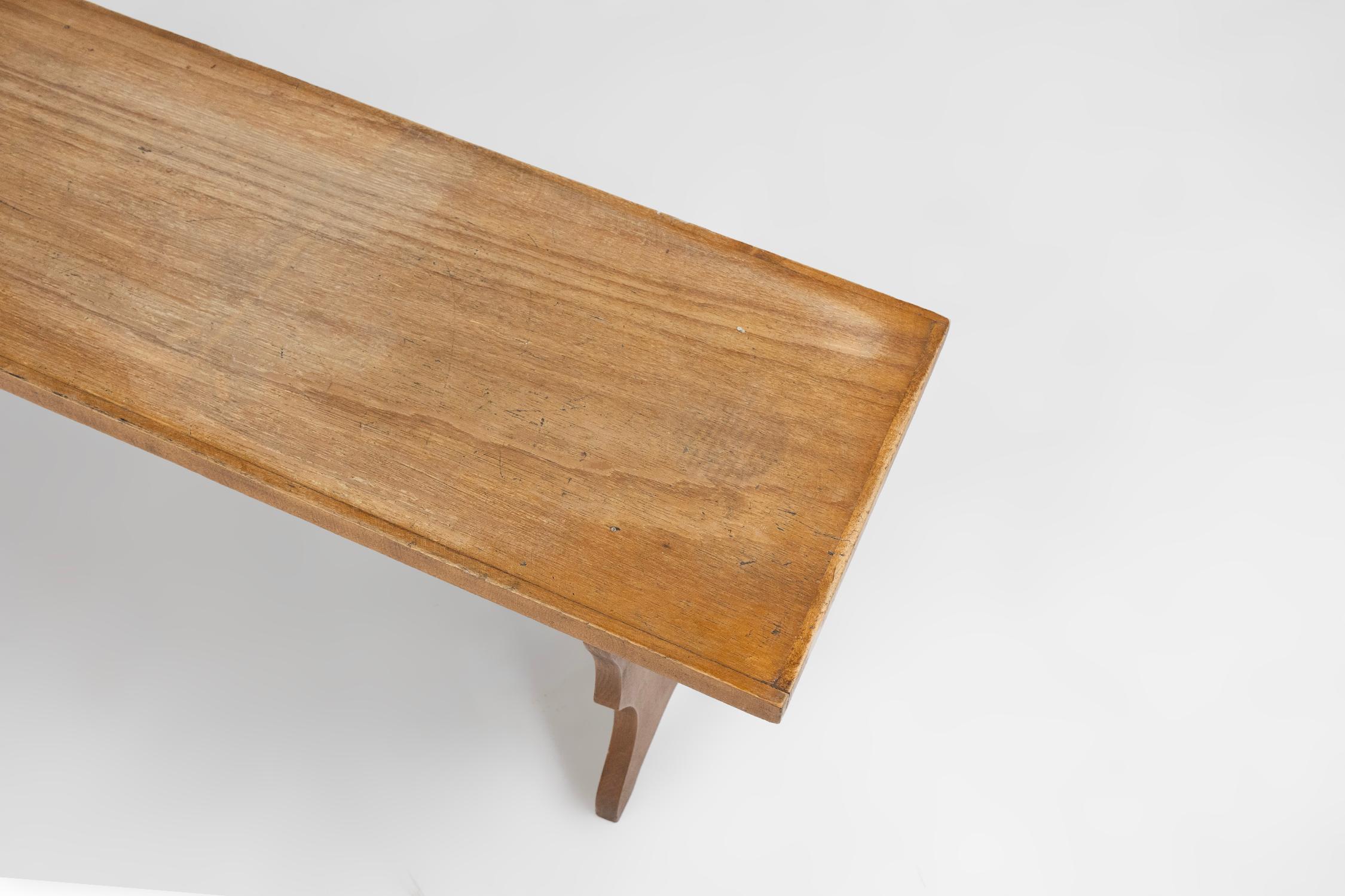 French Art deco bench in solid oak wood, France ca. 1940 For Sale