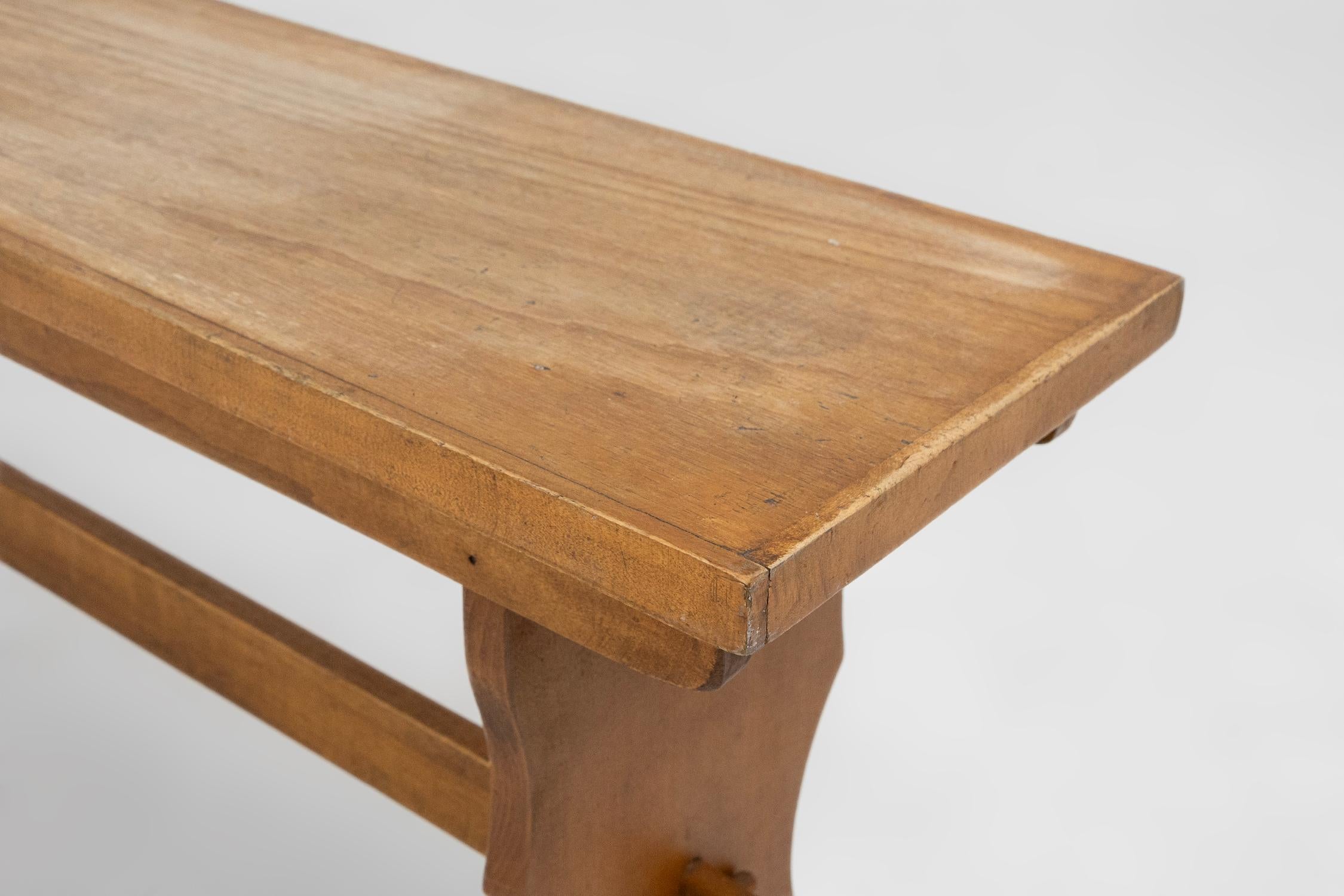 Hand-Carved Art deco bench in solid oak wood, France ca. 1940 For Sale