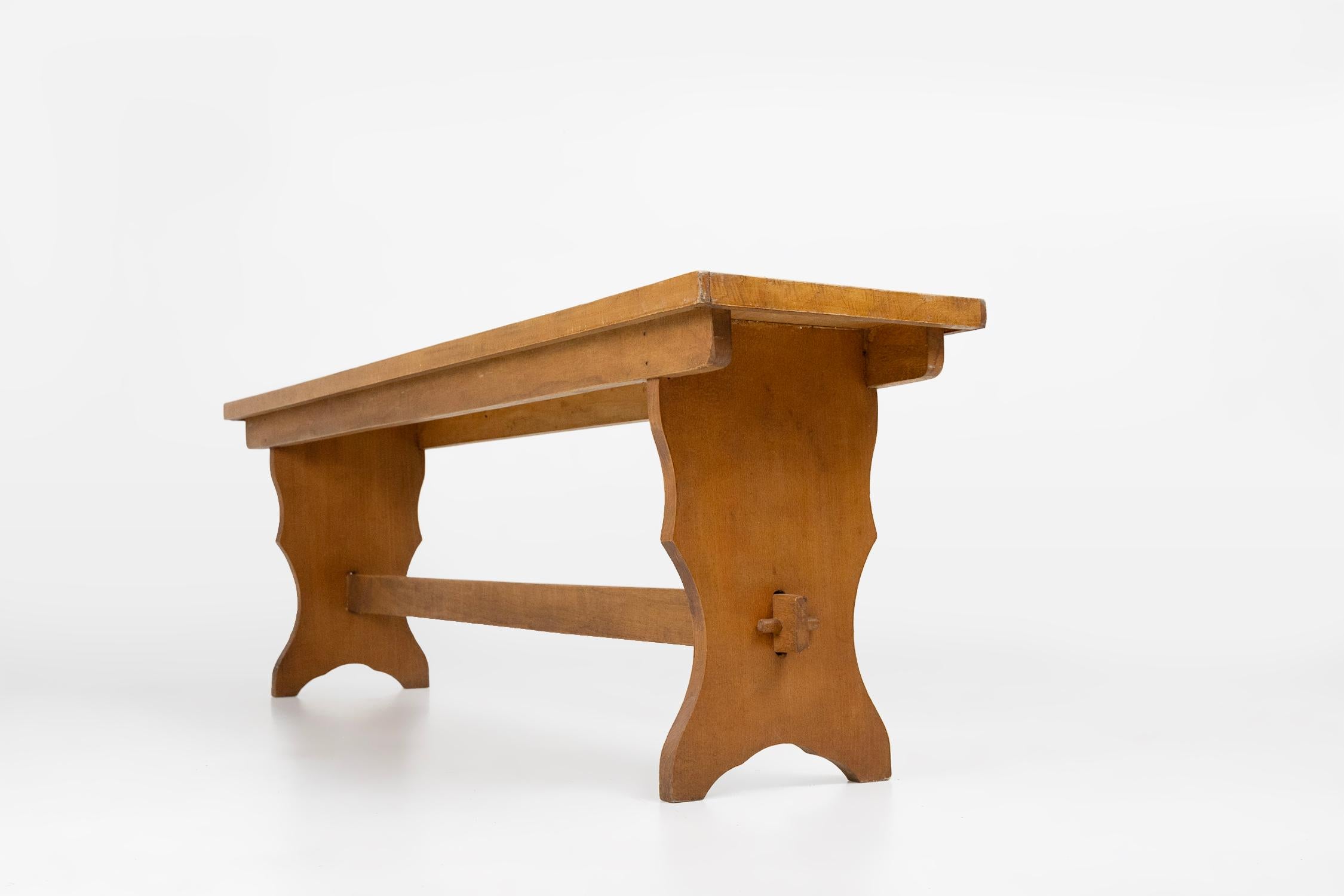 Mid-20th Century Art deco bench in solid oak wood, France ca. 1940 For Sale
