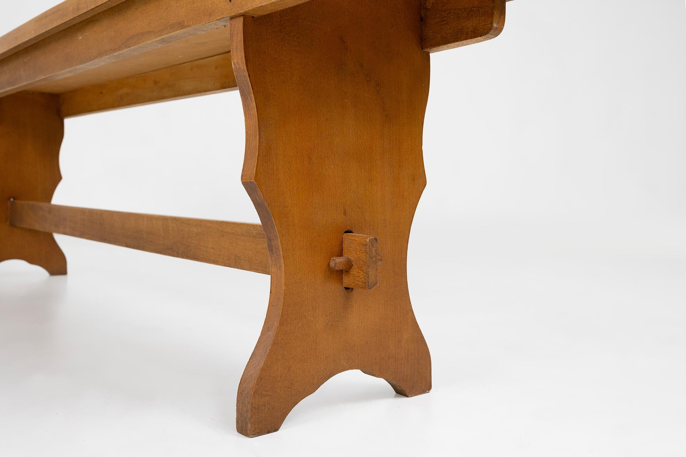 Wood Art deco bench in solid oak wood, France ca. 1940 For Sale