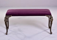 Art Deco Bench with Cast Bronze Figural Legs and New Velvet Upholstery