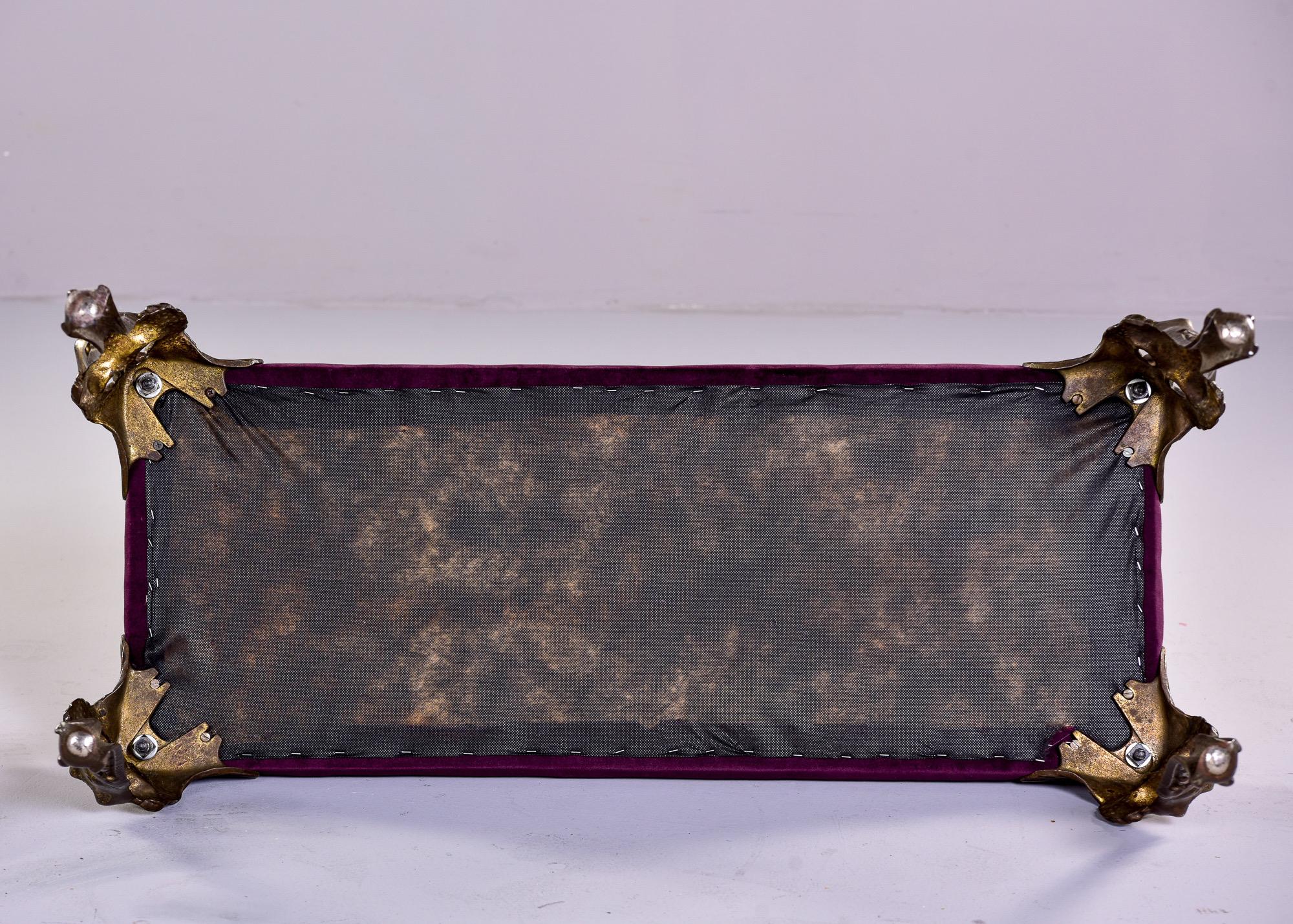 Art Deco Bench with Cast Bronze Figural Legs and New Velvet Upholstery 2